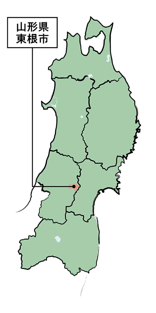 山形県東根市を示す東北の地図
